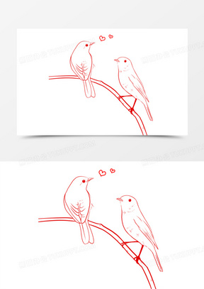 手绘比翼鸟线描元素