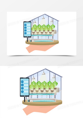 手绘室内无土栽培灌溉农业科技元素