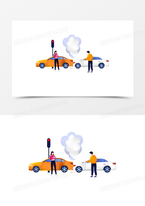 卡通手绘意外车祸现场免抠元素