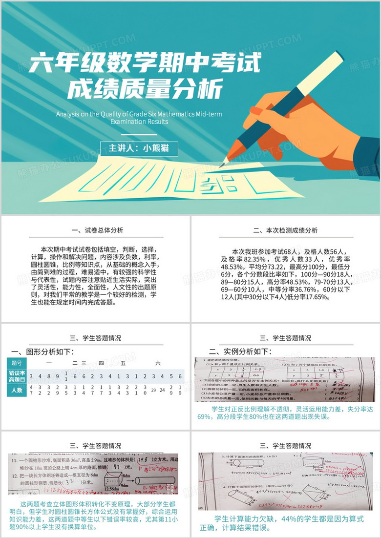 蓝色简约风期中考试成绩质量分析PPT模板