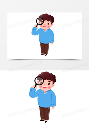 卡通小男孩拿放大镜观察免抠素材