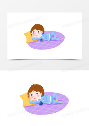 卡通手绘侧躺着的小孩元素