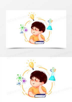 发散思维插画素材590手绘小女孩思考想问题免抠元素431手绘卡通思考的