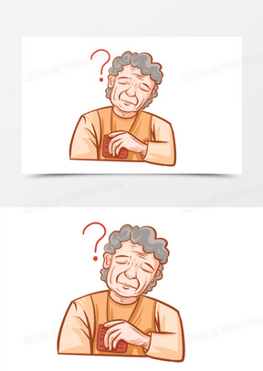 手绘卡通健忘迷糊的老人元素