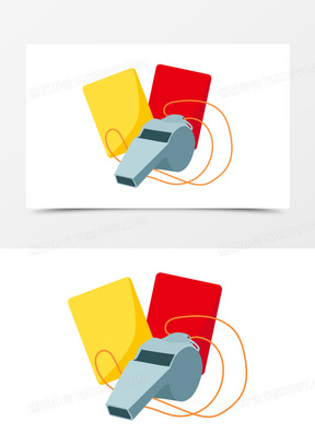 手绘裁判口哨红黄牌警告元素