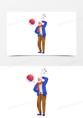 手绘卡通健忘的老爷爷免抠元素