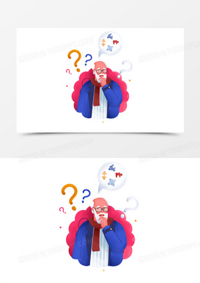 手绘卡通健忘的老爷爷免抠元素