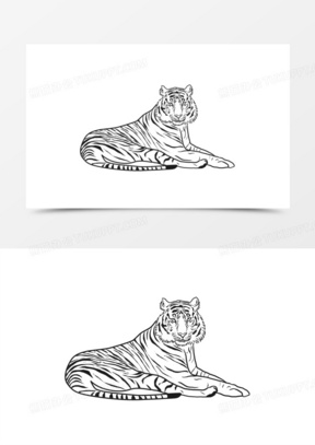 手绘黑白线稿躺着的老虎免抠元素