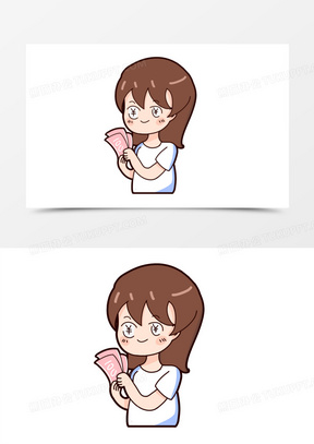 手绘可爱收到工资的女孩免抠元素