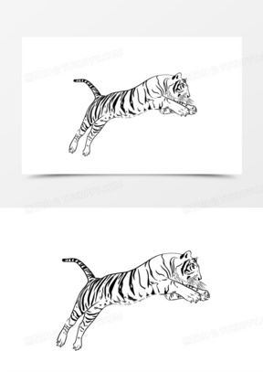 老虎跳跃绘画图片