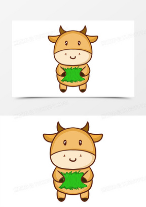 卡通手绘老牛和嫩草免抠元素