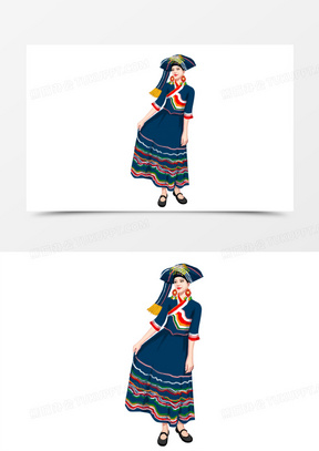 手绘身着布朗族女子免抠元素