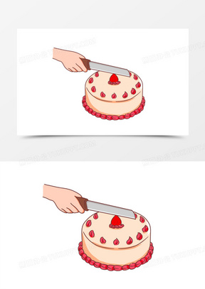 手绘卡通切蛋糕免抠素材