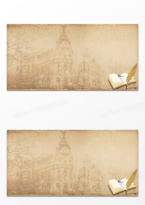 欧洲复古牛皮色信纸教堂建筑背景