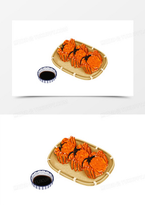 手绘插画风一盘蒸螃蟹免抠素材
