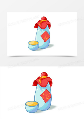 手绘卡通国潮风酒坛免抠元素
