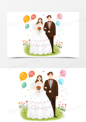手绘卡通结婚场景免抠元素