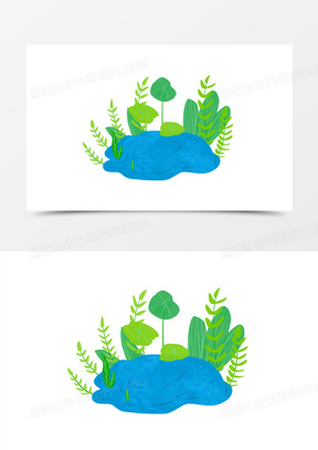 卡通手绘鱼池元素