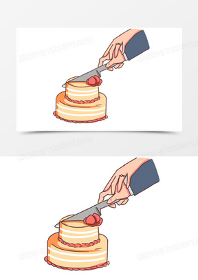 手绘卡通切婚礼蛋糕素材