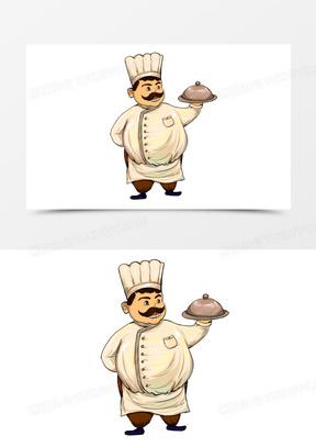 手绘卡通厨师端盘元素