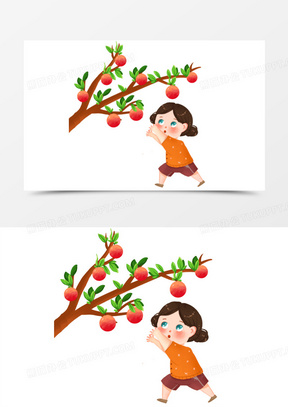小女孩摘苹果简笔画图片