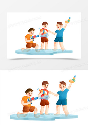 手绘卡通泳池玩水滑梯免抠素材70手绘卡通水上乐园设备免抠元素40卡通