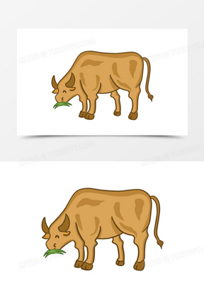 手绘老牛吃嫩草老黄牛素材