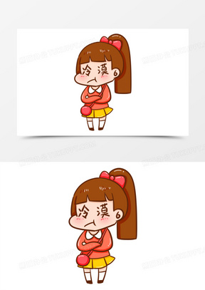 卡通手绘女孩冷漠脸表情包元素