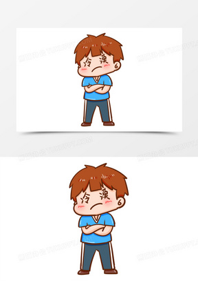 卡通手绘男生冷漠脸表情包元素