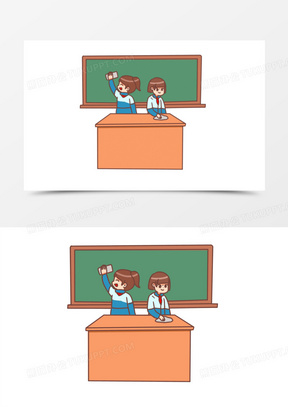 手绘卡通学生擦黑板素材