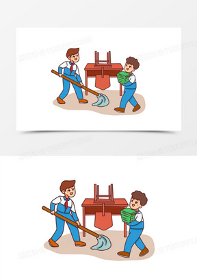 卫生元素4213手绘插画风学生打扫教室卫生元素421卡通手绘学生打扫
