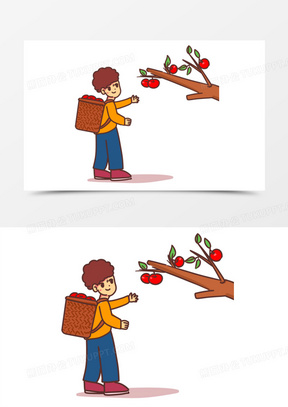 小学生摘苹果画图片