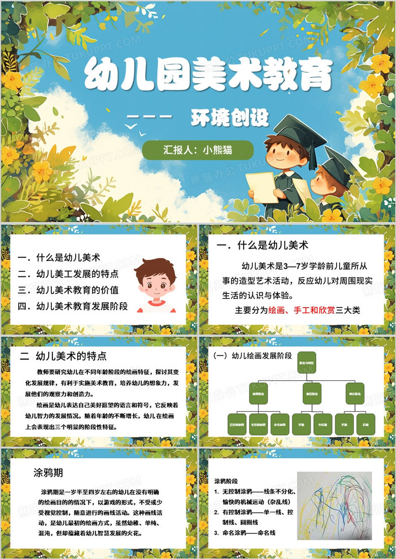 绿色卡通风小班美术教育PPT模板