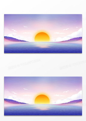 扁平手绘风海上日出渐变背景250卡通太阳320简约大气海上日出摄影合成