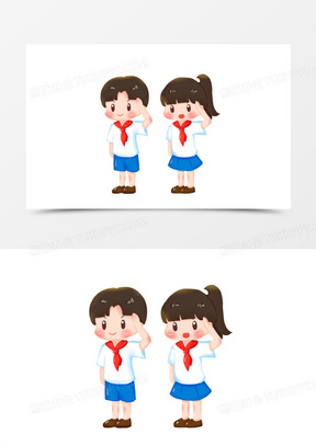 卡通手绘男女孩敬礼元素