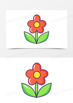 卡通手绘一朵小红花免抠元素