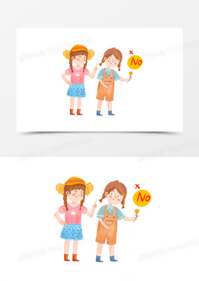 卡通手绘劝导小朋友不要摘花免抠元素