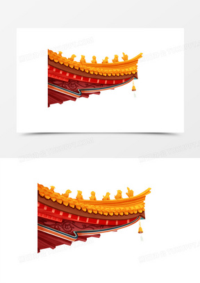 手绘插画风古代屋檐元素