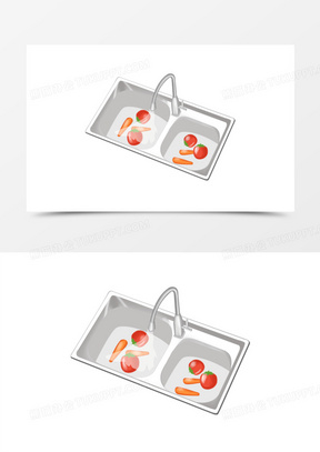 手绘洗碗槽洗菜免抠素材