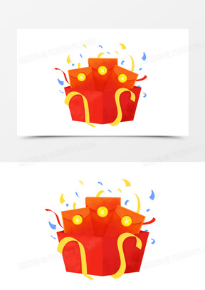 卡通手绘开箱有礼大红包元素