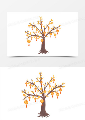 卡通手绘黄色发财树元素