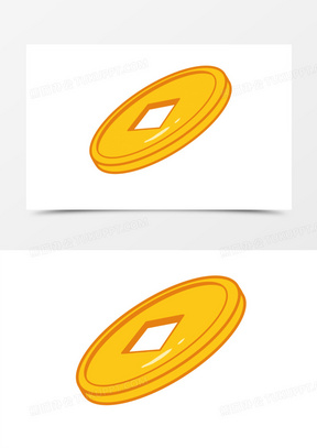 卡通手绘一枚铜钱免抠元素