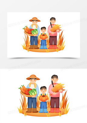 手绘卡通农民丰收免抠素材