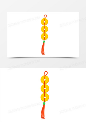 手绘卡通铜钱串素材