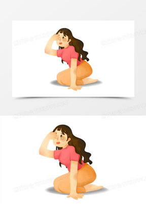 560卡通手绘可怜无助的人表情包元素160手绘卡通女孩儿烦恼哭泣失眠免