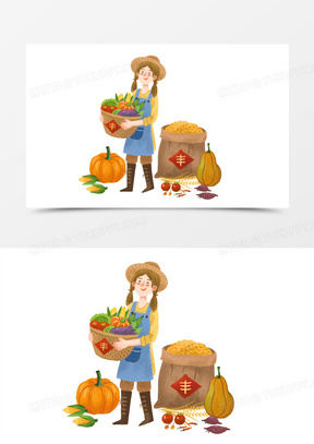 手绘卡通农民丰收插画免抠元素