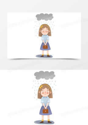 手绘卡通难过失落的女孩免抠元素
