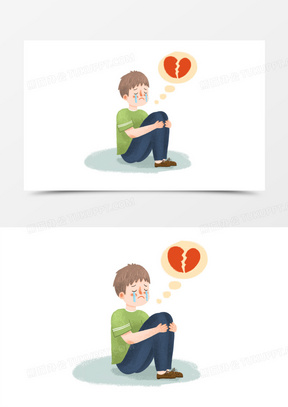 手绘卡通男孩伤心难过免抠元素