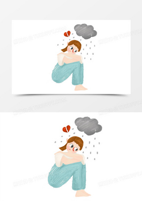 手绘卡通无助伤心的女人免抠元素