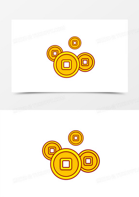 手绘金色卡通铜钱素材